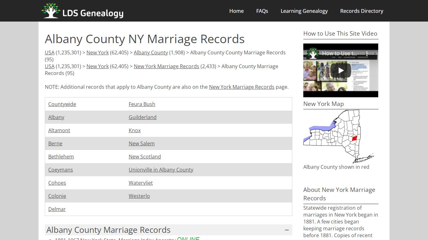 Albany County NY Marriage Records - LDS Genealogy